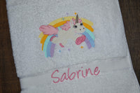 Rainbow Unicorn Appliqued Bath Towel