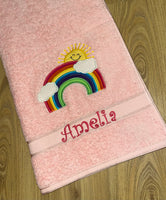 Sunny Rainbow Appliqued Bath Towel