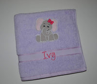 Sitting Elephant Appliqued Bath Towel