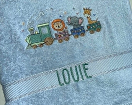 Zoo Train Embroidered Bath Towel