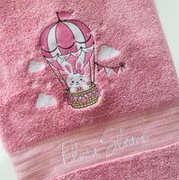 Hot Air Bunny Embroidered Bath Towel