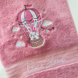 Hot Air Bunny Embroidered Bath Towel
